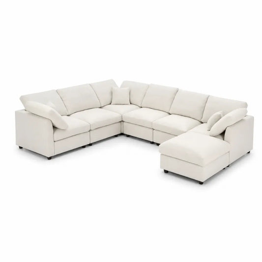 Modulares Ecksofa-Set U-Form Beige Stoff