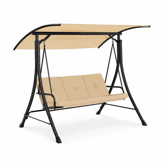 Gartenschaukel 3-Sitzer Stahl Polyester Beige