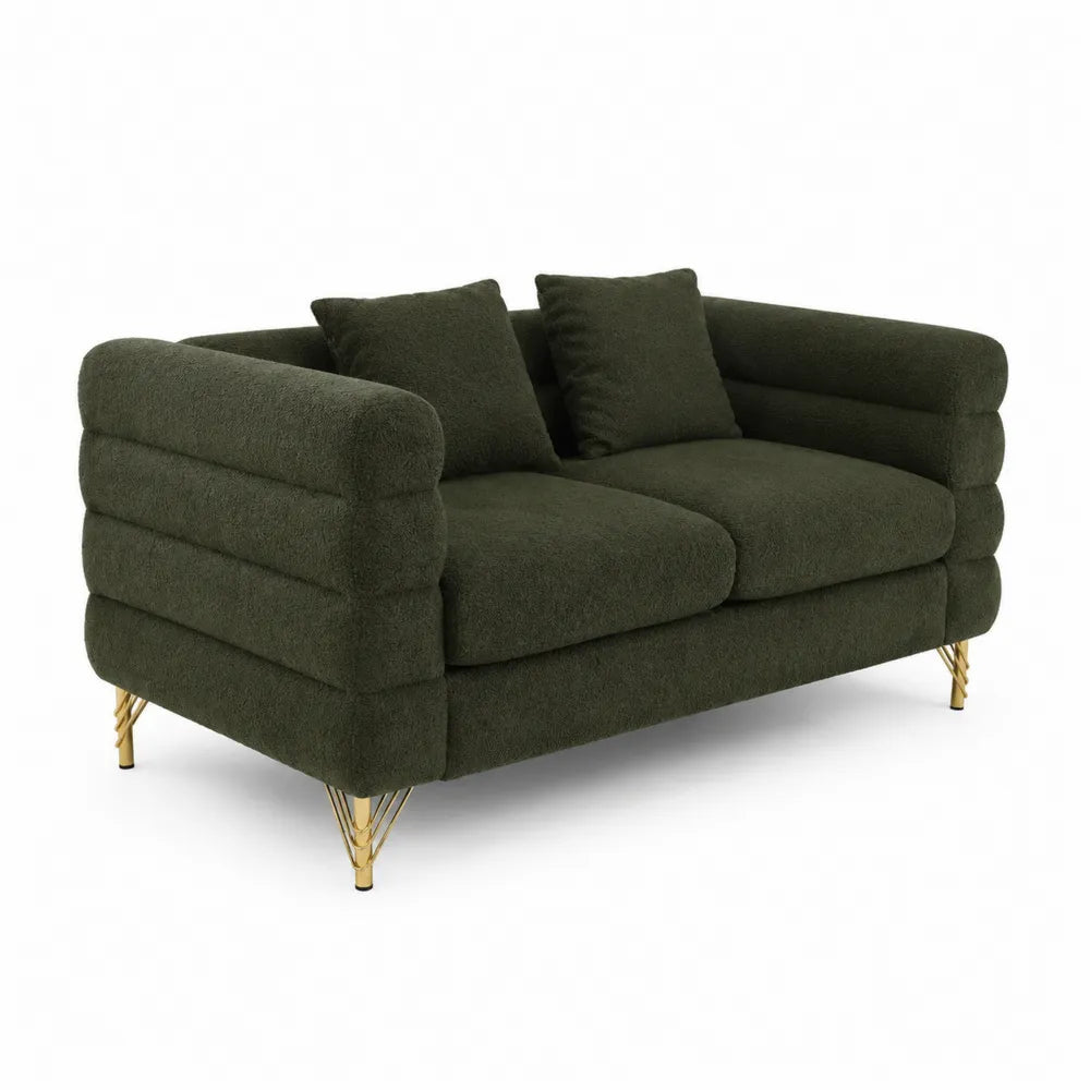 2-Sitzer Sofa Bouclé Stoff Dunkelgrün