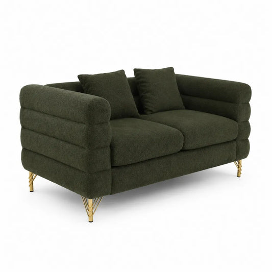 2-Sitzer Sofa Bouclé Stoff Dunkelgrün