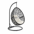 Metall Hängesessel mit Synthetischem Rattan und Polyesterkissen Schwarz/Beige