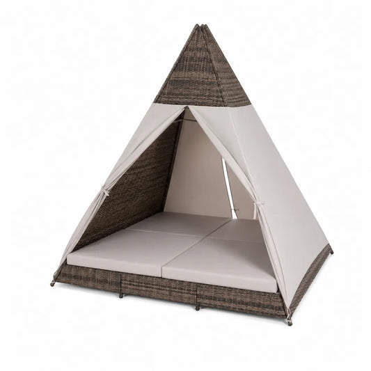 Outdoor Tagesbett Zeltform Rattan Polyester Beige/Braun