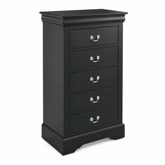 Schwarze Kommode mit 5 MDF-Schubladen 54x40x112cm