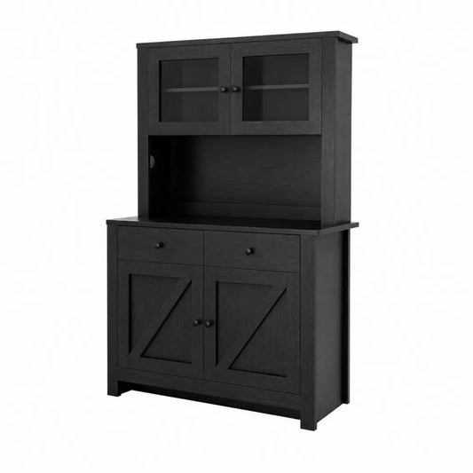 Schwarzes Holz-Sideboard mit gehärtetem Glas