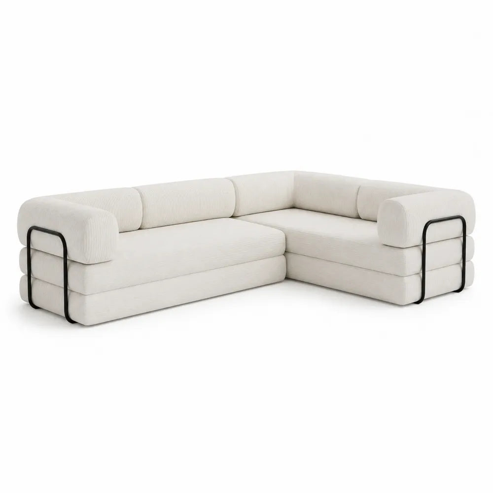 Ecksofa Stoff Metall Weiß L-Form