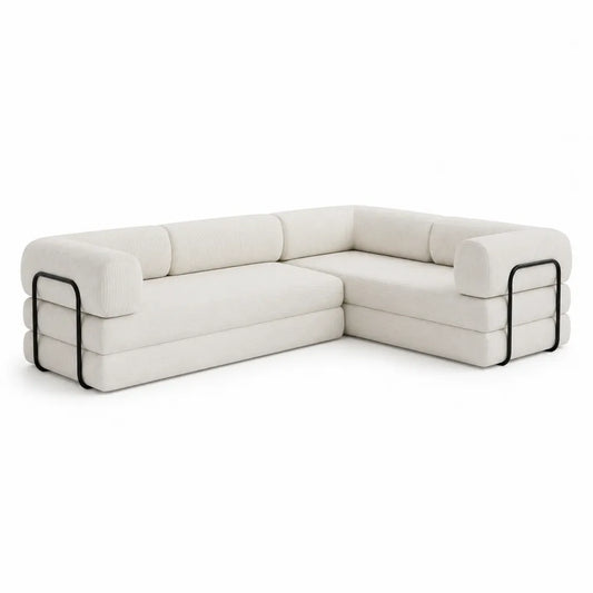 Ecksofa Stoff Metall Weiß L-Form