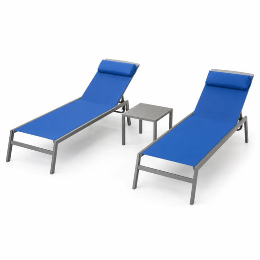 3-teiliges Gartenmöbel-Set Liegestühle Aluminium Polyester Blau